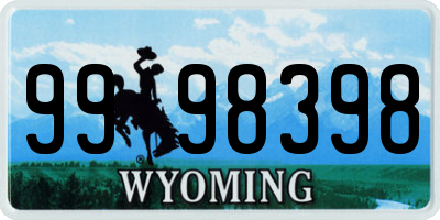 WY license plate 9998398