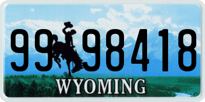 WY license plate 9998418