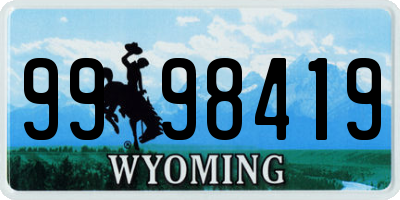 WY license plate 9998419