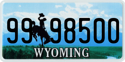 WY license plate 9998500