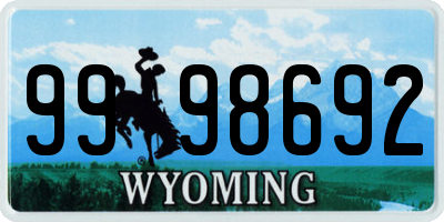 WY license plate 9998692