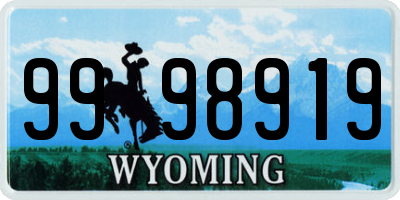 WY license plate 9998919