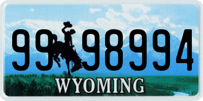 WY license plate 9998994