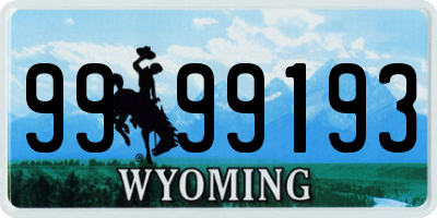 WY license plate 9999193