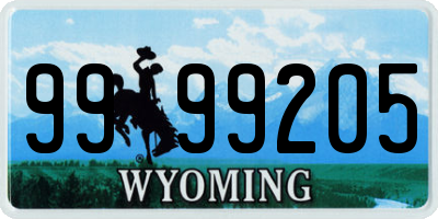 WY license plate 9999205