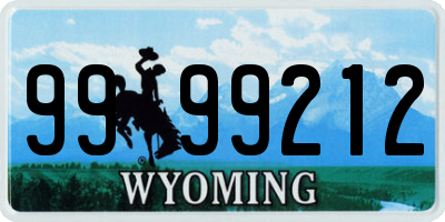 WY license plate 9999212