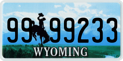 WY license plate 9999233