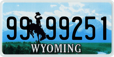 WY license plate 9999251