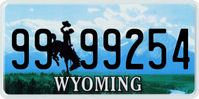 WY license plate 9999254