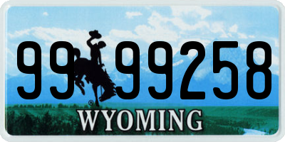 WY license plate 9999258