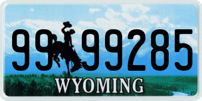 WY license plate 9999285