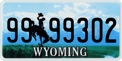 WY license plate 9999302