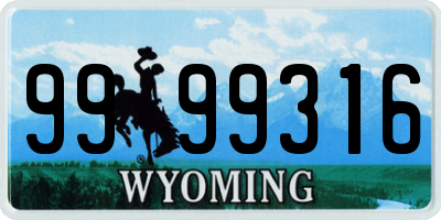 WY license plate 9999316