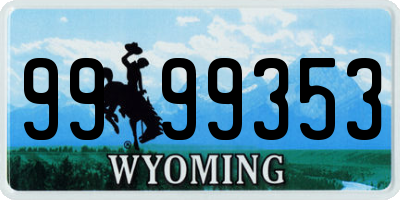 WY license plate 9999353