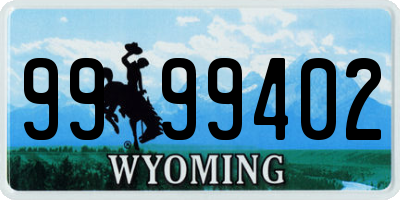 WY license plate 9999402