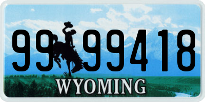 WY license plate 9999418