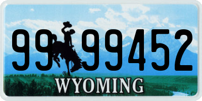 WY license plate 9999452