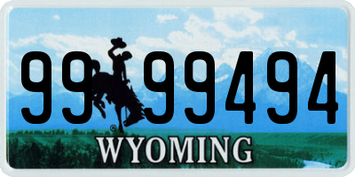 WY license plate 9999494