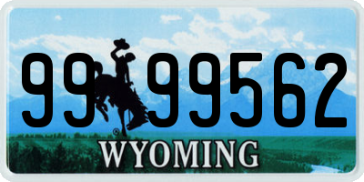 WY license plate 9999562