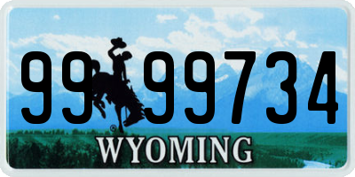 WY license plate 9999734