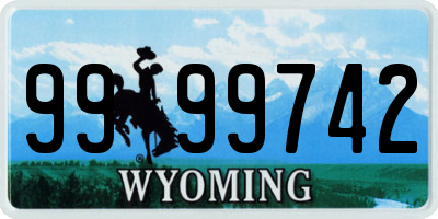 WY license plate 9999742