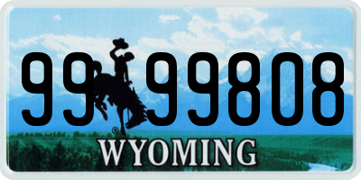 WY license plate 9999808