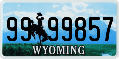 WY license plate 9999857