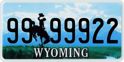 WY license plate 9999922