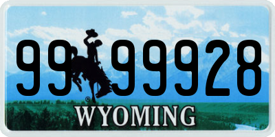 WY license plate 9999928