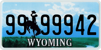 WY license plate 9999942