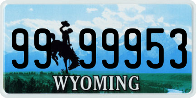 WY license plate 9999953