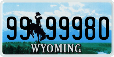 WY license plate 9999980