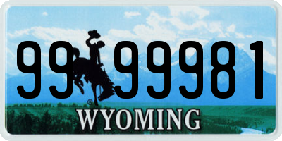 WY license plate 9999981