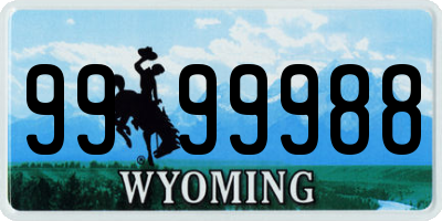 WY license plate 9999988