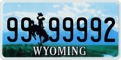 WY license plate 9999992