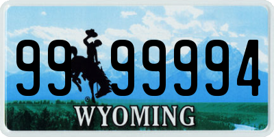 WY license plate 9999994